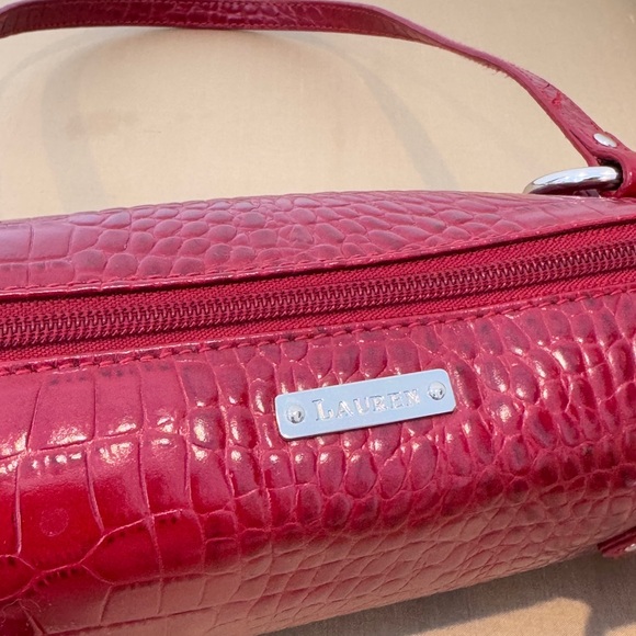 Lauren Ralph Lauren Red Croc-Embossed Shoulder Bag - Picture 5 of 8